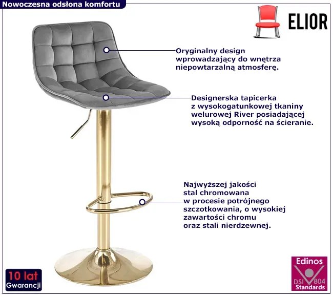 Szary pikowany hoker glamour tapicerowany welurem - Limi