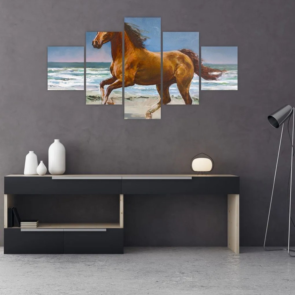 Obraz konia na plaży (125x70 cm)
