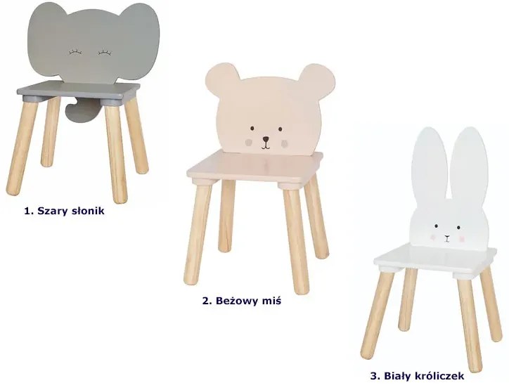 Krzesło dla dzieci z drewna biały króliczek H8-F72