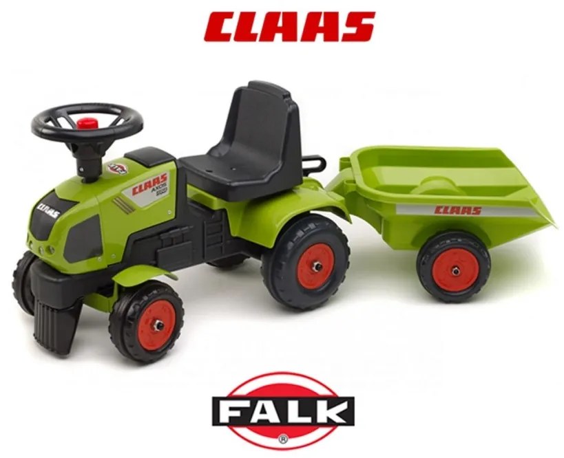 Falk traktorek do odpychania, chodzik, jeździk baby claas axos + przyczepka