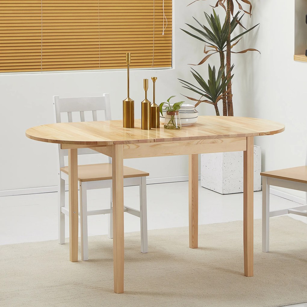 HOMCOM Rozkładany stół jadalniany z drewna sosnowego na 6 osób z opcją opuszczania boków 140 x 70 x 75 cm, Drewno naturalne