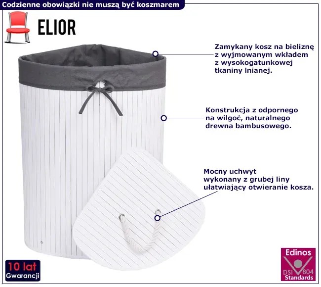 Biało-szary narożny kosz na pranie E6-F54