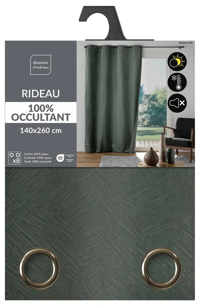 Aksamitna zasłona w kolorze khaki 140x260 cm Olympe – douceur d'intérieur