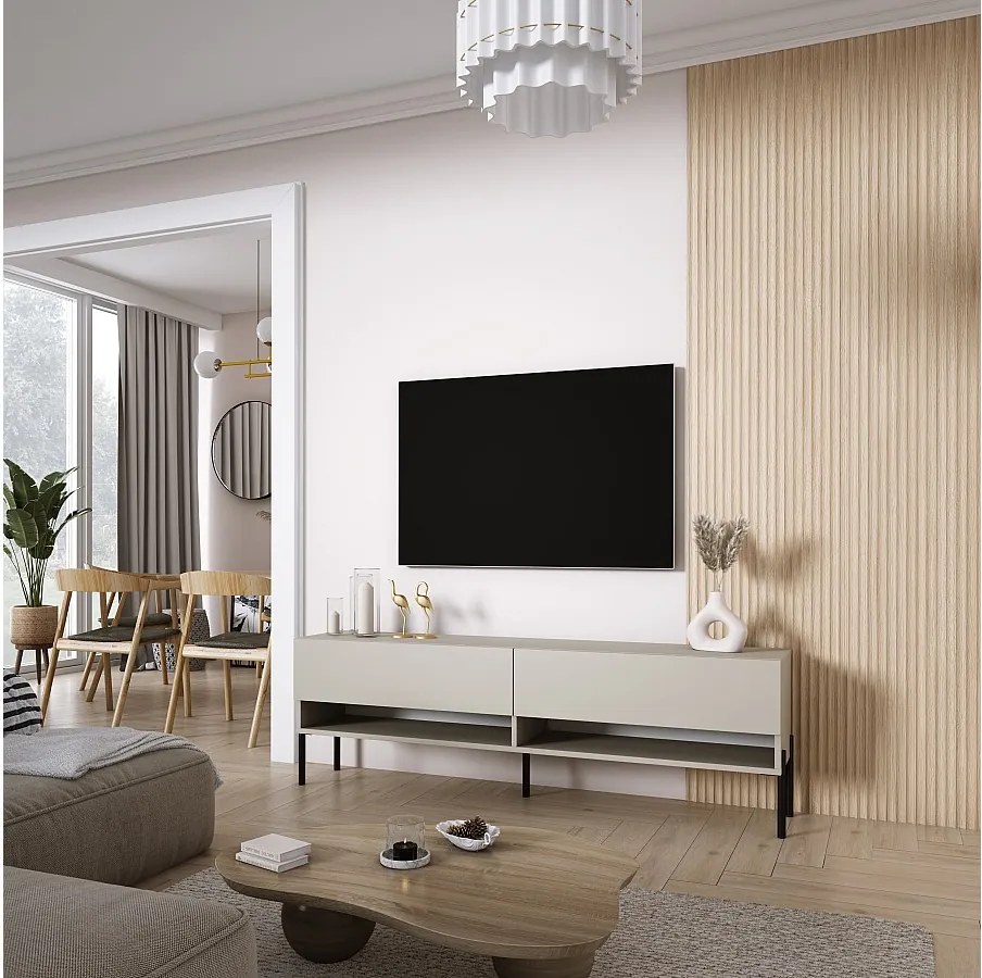 Szafka pod telewizor 170 cm Kaszmir, nóżki proste czarne, LED biały, 170 × 32 × 52 cm