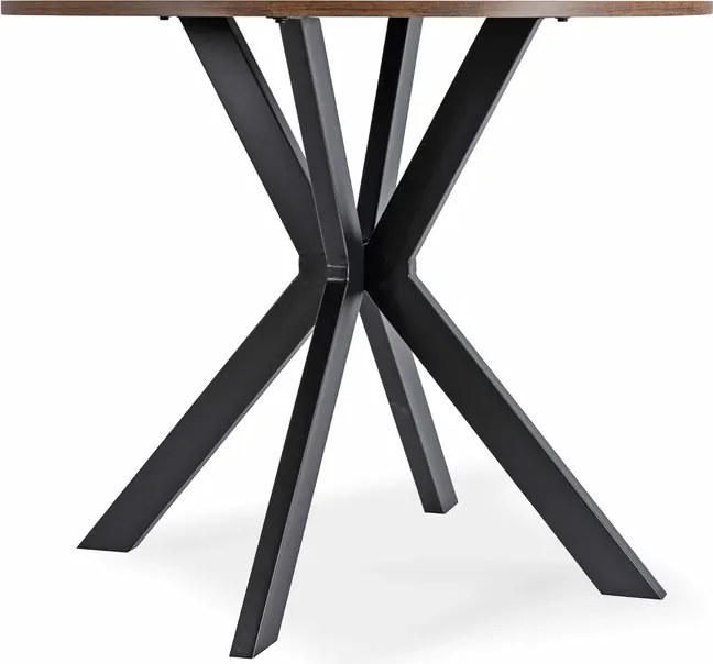 Zestaw Stół Okrągły LAUREN 90 cm Dąb Rustykalny/Czarny i 4 Krzesła PERU Brązowe