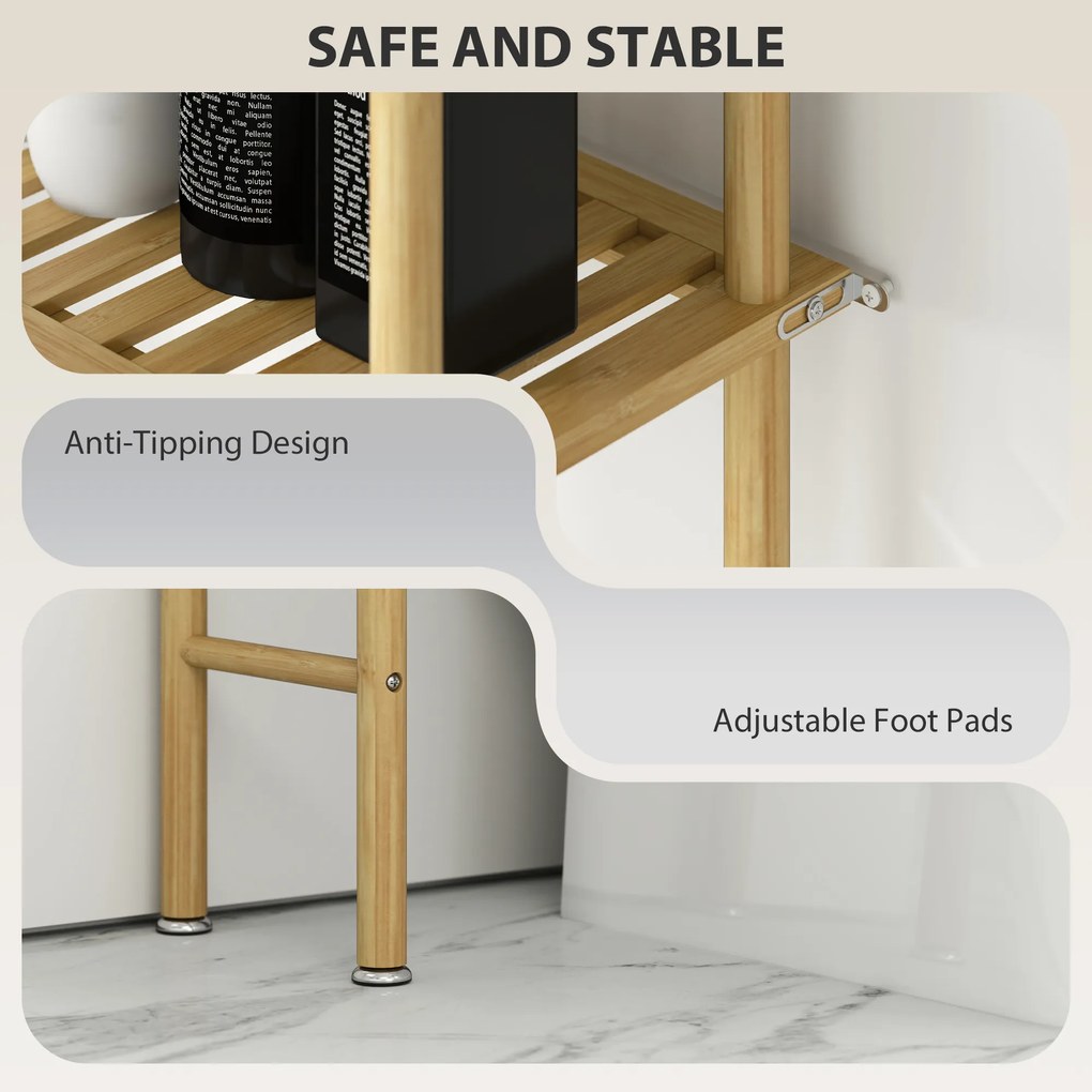 HOMCOM Półka na Toaletę 3 Poziomy, Osadzająca Miejsce, Naturalne Drewno 69 x 25,5 x 181 cm