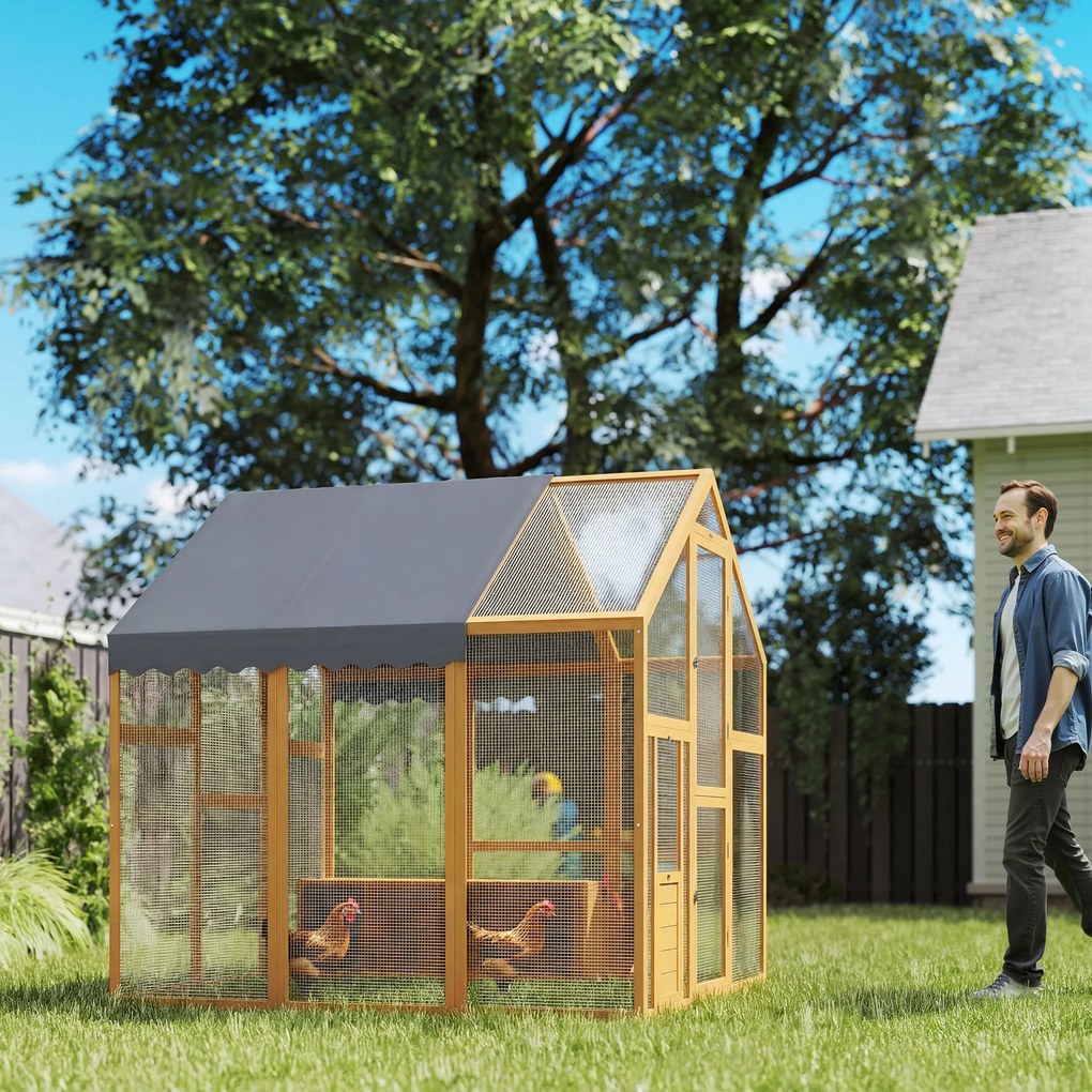 PawHut Kurnik 3,07 m² Wybieg drewniany z wodoodporną osłoną, zamkiem bezpieczeństwa, dla 6-8 kur 1,7 x 1,8 x 1,8 m | Aosom PL