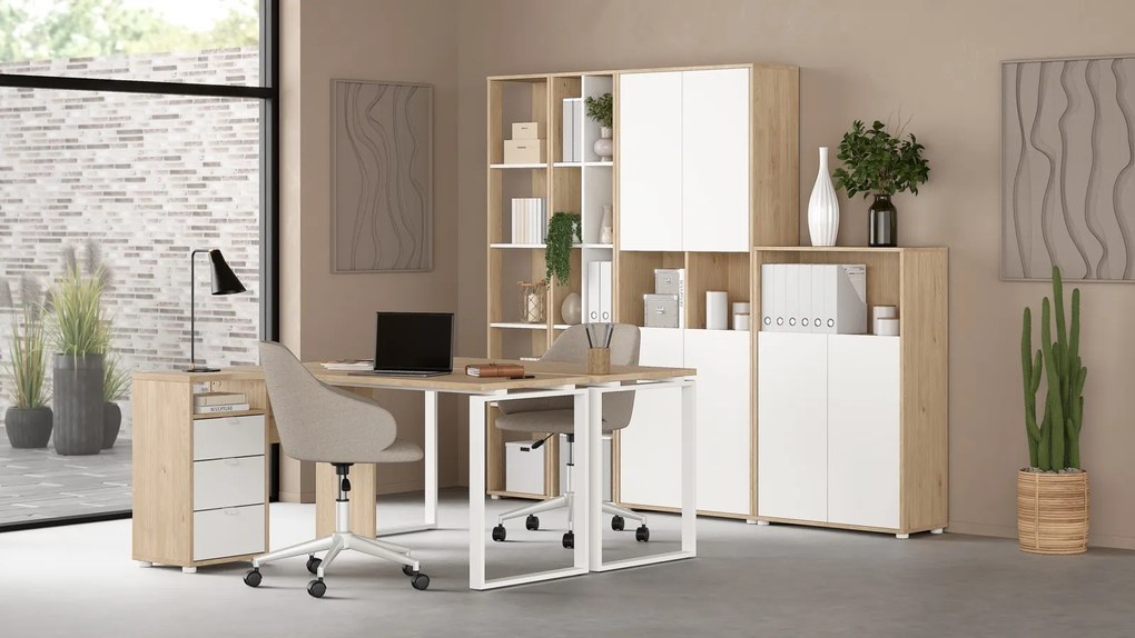 Biurko narożne z kontenerkiem Sign biały mat/jackson hickory