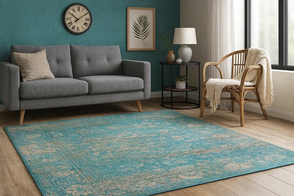 Turkusowy dywan w stylu vintage H0-T38