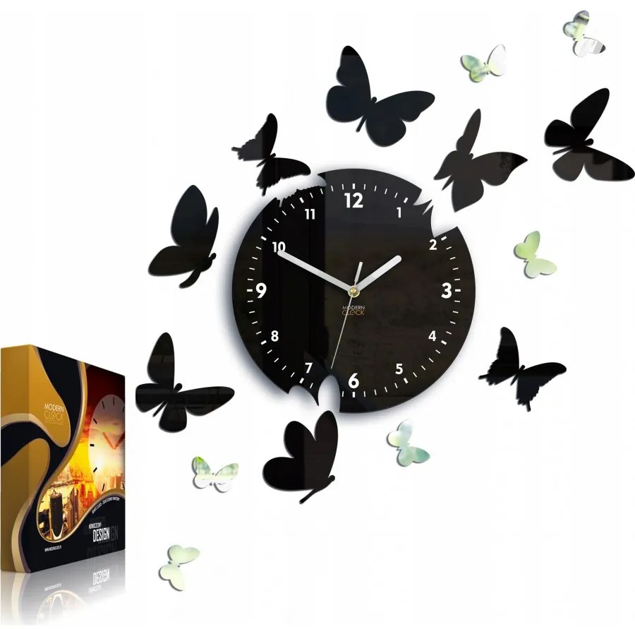 Zegar ścienny nowoczesny cichy do salonu lub sypialni akrylowy z motylami