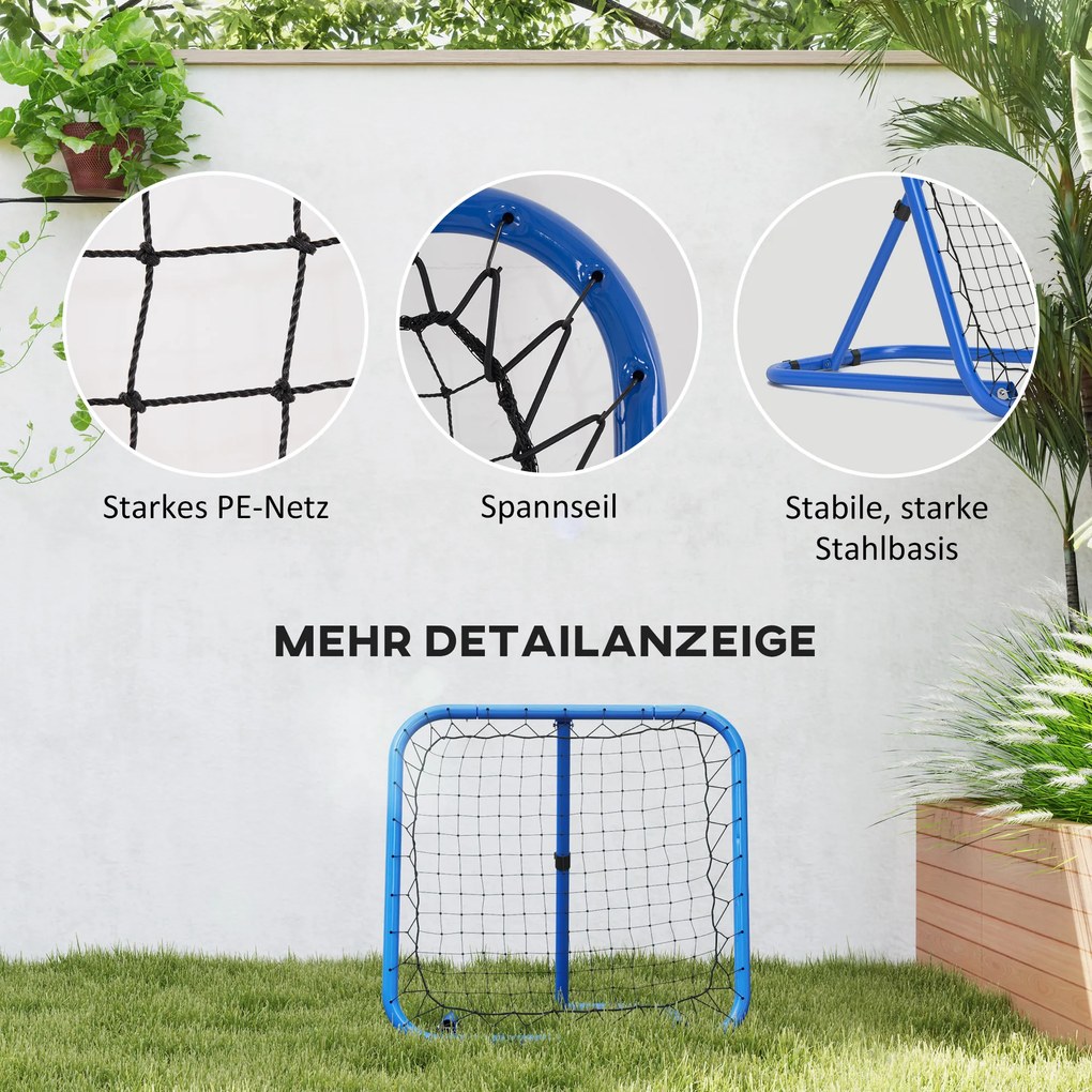 HOMCOM Siatka Rebounder do Piłki Nożnej, Składana, Ściana Odbijająca, Regulowana w 5 Poziomach, Metal, 78 x 84 x 65-78 cm, Niebieski
