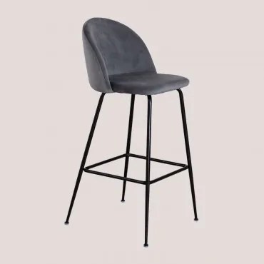 Zestaw 4 Aksamitnych Wysokich Stołków Kana Design Gris & ↑75 Cm & Negro - Sklum