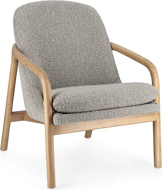 Szary fotel z tkaniny z efektem bouclé i drewna kauczukowego - ELAIDE