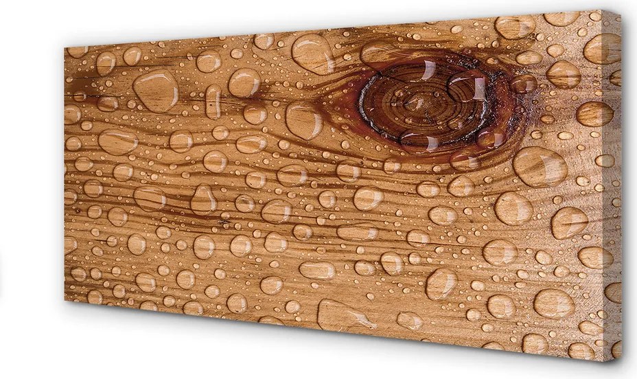 Obraz canvas na ścianę Krople na Naturalnym Drewnie
