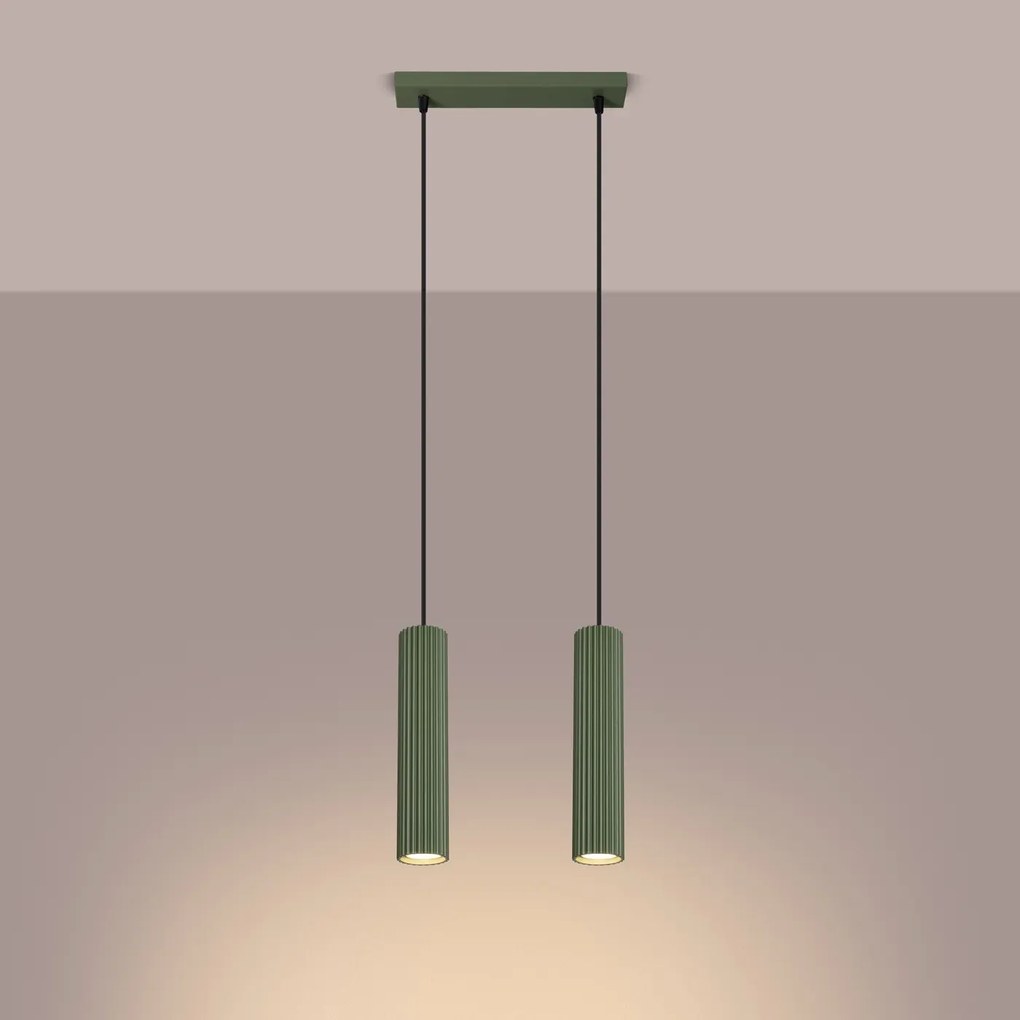 Lampa wisząca KARBON 2 zielona oliwka ryflowana SOLLUX  LIGHTING