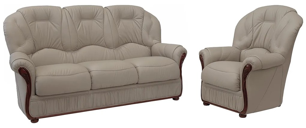 Kanapa 3-osobowa i fotel ze 100% skóry bawolej w kolorze taupe - DAPHNE