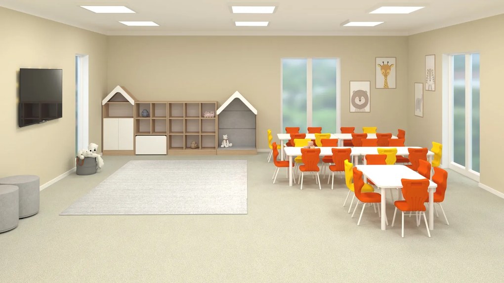 Stół przedszkolny Smart kwadratowy 70x70 cm, rozmiar 0-3, blat dębowy / nogi białe