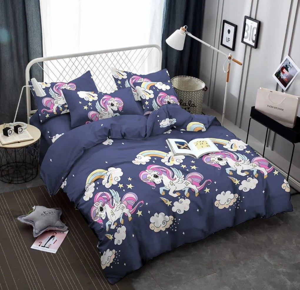 PrzytulneMieszkanie.pl PrzytulneMieszkanie.pl Pościel dziecięca z mikrofibry UNICORN niebieska Rozmiar pościeli: 70 x 80 cm | 140 x 200 cm