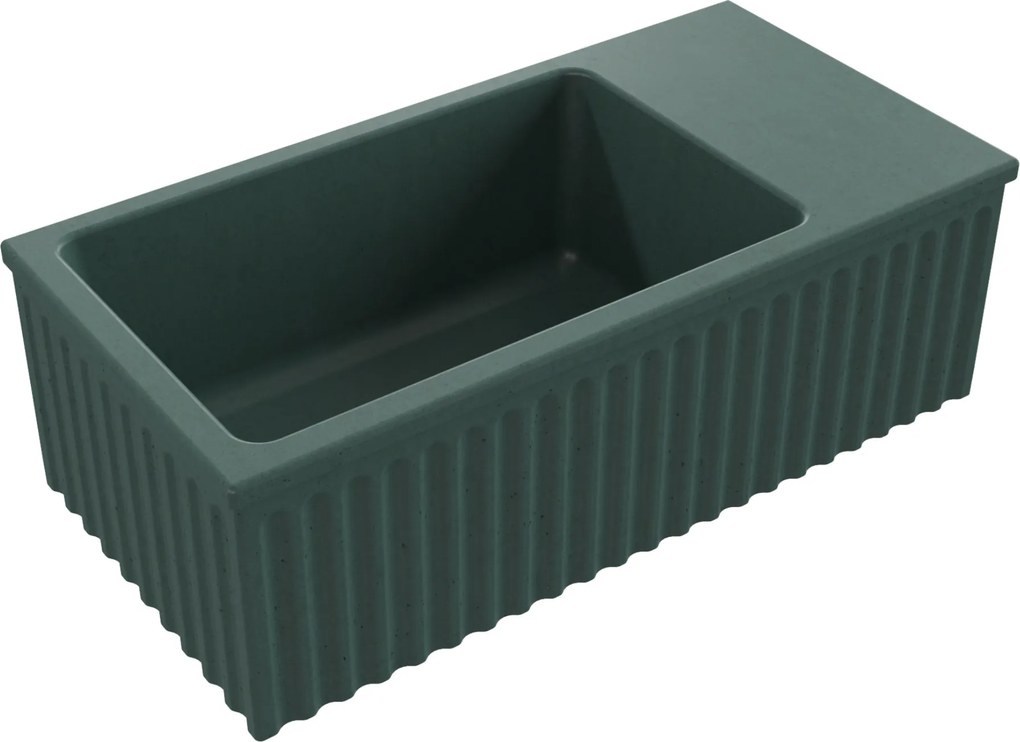 Umywalka betonowa ryflowana nablatowa / wisząca prostokątna 60 x 30 cm WELLE oliwkowa | różne kolory : Kolor - Oliwkowy, Typ montażu - nablatowa