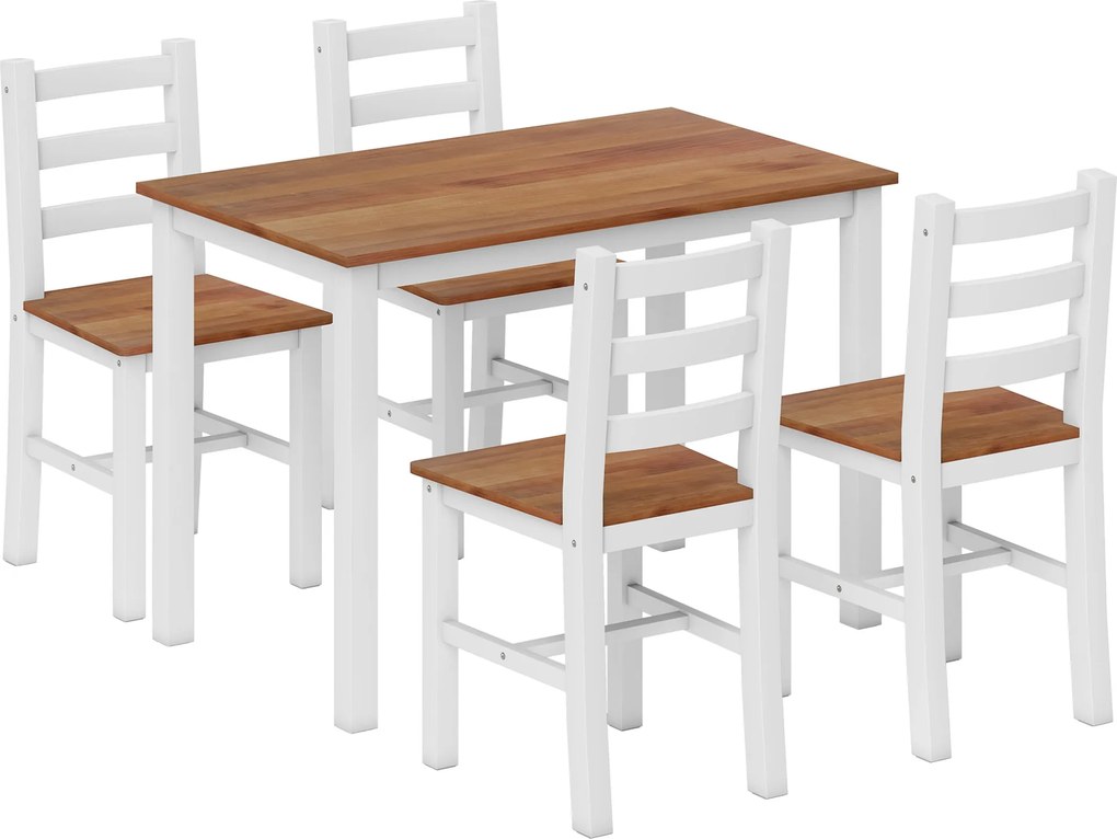 HOMCOM Zestaw do jadalni, stół, 4 krzesła, zestaw do jadalni, drewno sosnowe, brązowy + biały