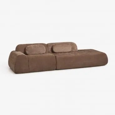 Sofa Modułowy Narożny 2-częściowy Z Prawym Szezlongiem Z Weluru Merida, Pakowany Próżniowo Szenila Karmelowy Brąz - Sklum