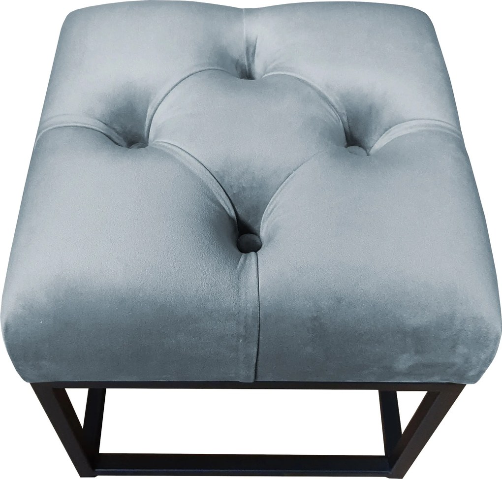 Pufa CHESTERFIELD tkanina Welur loft ławka podnóżek metal : Kolor Stelaża - Czarny , Kolor tkaniny - VELVET - BL06, Typ tkaniny - Velvet