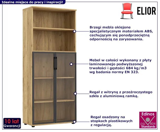 Nowoczesny regał biurowy z witryną dąb craft - Laskin