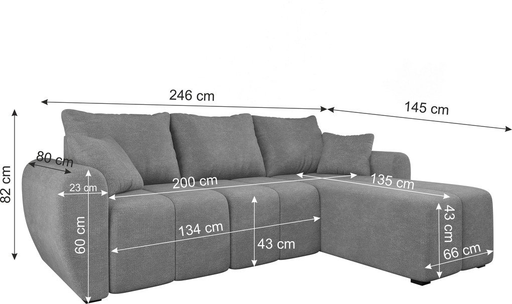 PROMOCJA Rozkładany narożnik dwustronny do L SEVIO 246x145 cm, kremowy + 2 poduszki GRATIS II. jakość