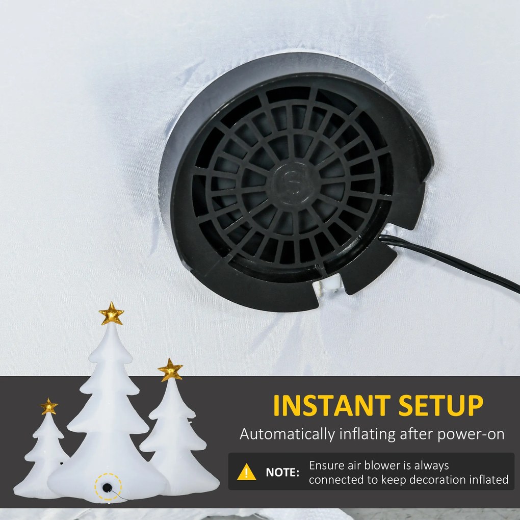 HOMCOM Zestaw 3 nadmuchiwanych choinek świątecznych, w tym wentylator, na zewnątrz i do wnętrz, z zestawem montażowym, Biały+Złoty