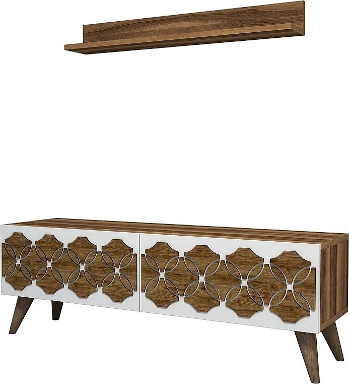 Nowoczesny stolik pod TV – 120 cm – orzech – płyta wiórowa pokryta melaminą