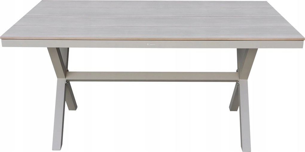 Stół ogrodowy aluminiowy beżowy 150x90x75 cm trwały blat kompozyt drewniany