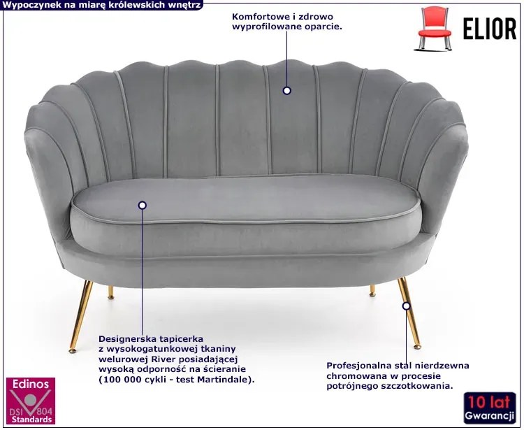 Szara nowoczesna sofa w kształcie muszelki Lafio