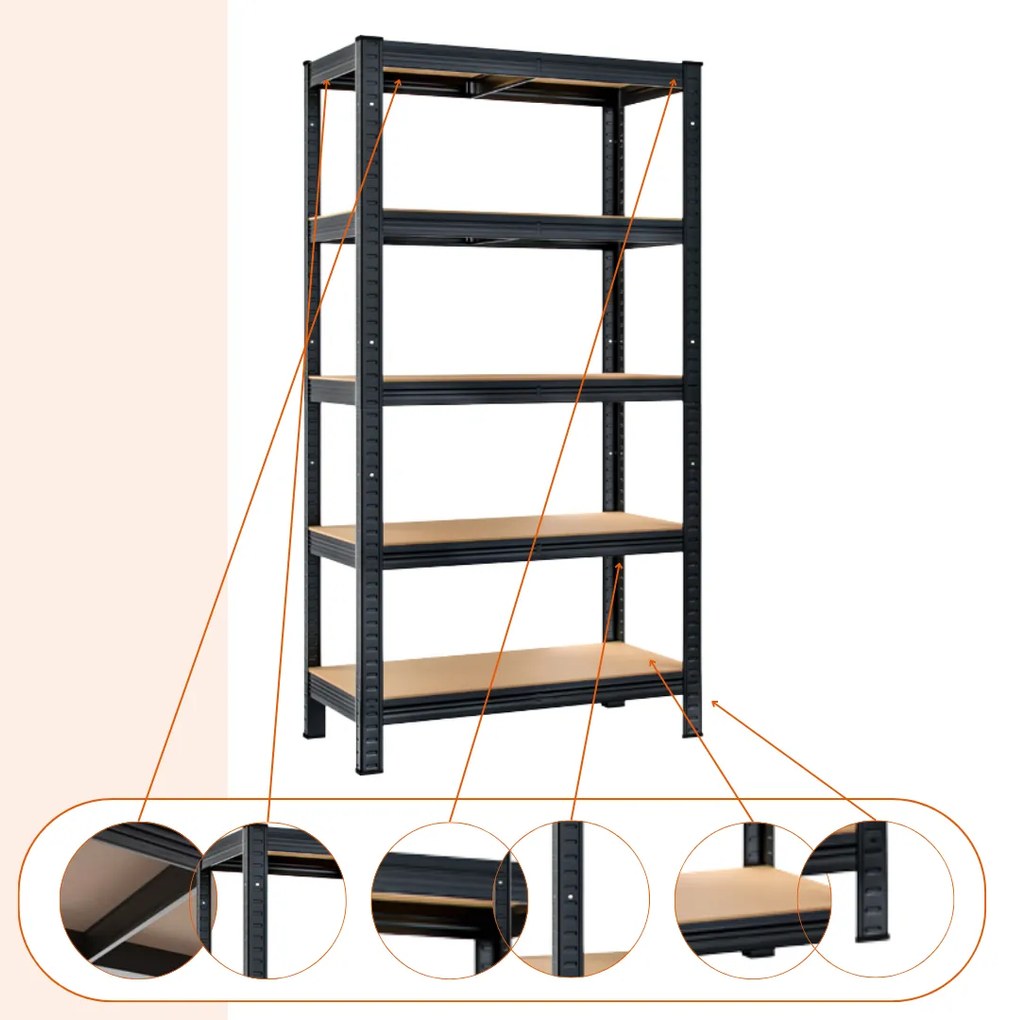 Regał o dużej nośności HEAVY, maks. 875kg, 90x40x180cm, czarny Jurhan