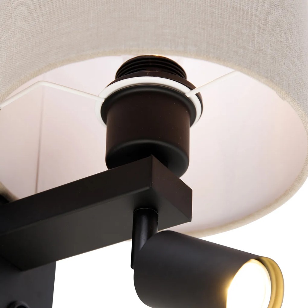 Lampa ścienna czarna z lampką do czytania i kloszem 18 cm w kolorze jasnobrązowym - Brescia Nowoczesny Oswietlenie wewnetrzne