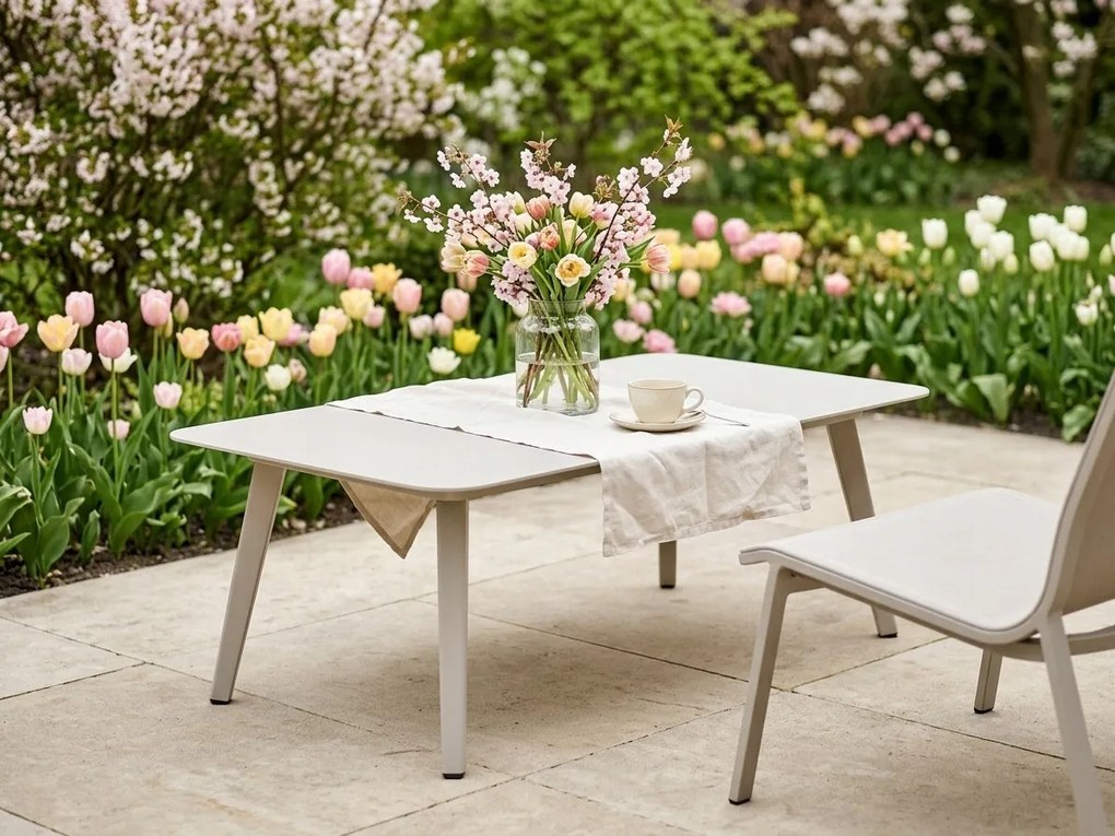 Stolik ogrodowy aluminiowy beżowy 120x60x43 cm lekki wytrzymały tarasowy