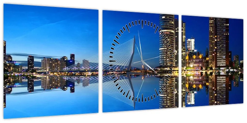 Zdjęcie - Rotterdam nocą (z zegarem) (90x30 cm)