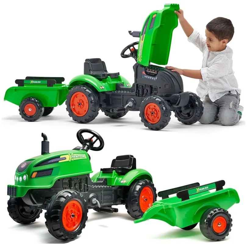 Falk traktorek x tractor zielony z przyczepką klakson od 2 lat