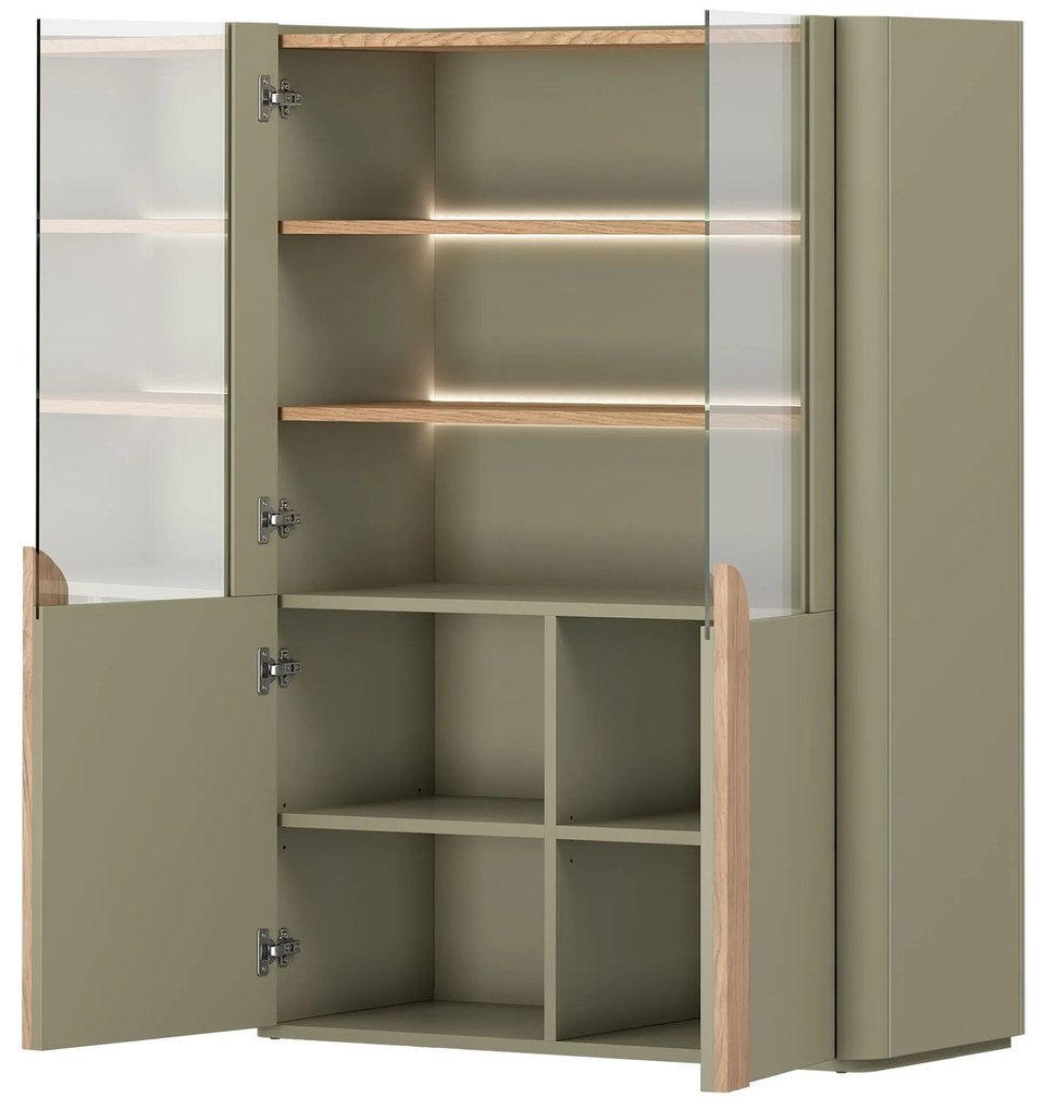 Witryna Amilio 100 cm dwudrzwiowa - eukaliptus / dąb baltic dune / uchwyty dąb naturalny