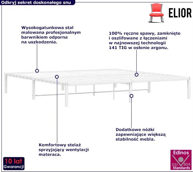 Białe minimalistyczne łóżko metalowe 200x200 cm B0-A40