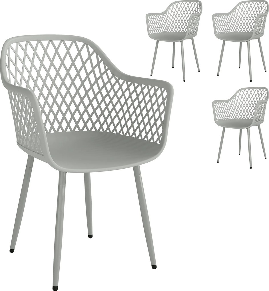 Outsunny Zestaw 4 krzeseł ogrodowych odpornych na UV z tworzywa z podłokietnikami i oparciami 56 x 51 x 84 cm szare | Aosom PL