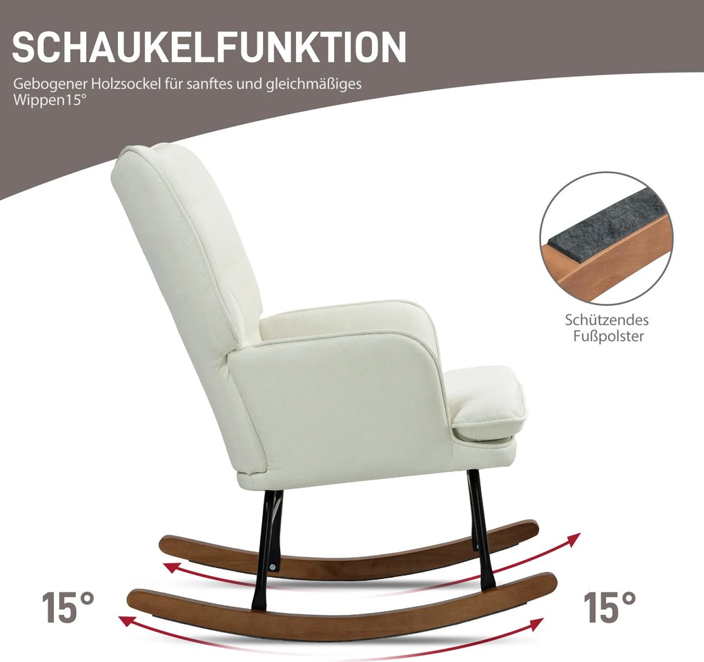 HOMCOM Fotel bujany z podnóżkiem, delikatny system bujania, imitacja lnu, 64 x 89 x 90 cm, kolor kremowy