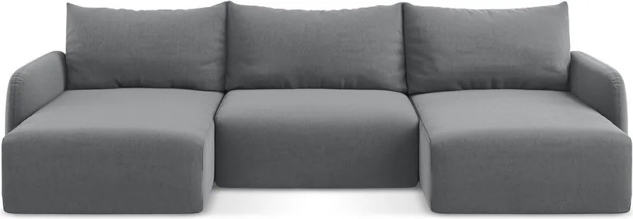 Szary aksamitny rozkładany narożnik ze schowkiem (w kształcie litery U) Kalena – Makamii