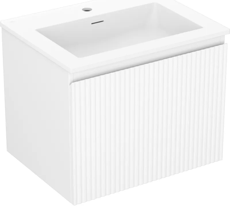 Mexen Rivel szafka łazienkowa 60 cm z umywalką Otis, 1 szuflada, ryflowana , biała mat - 91A20-06047-1-BF01-W18M01