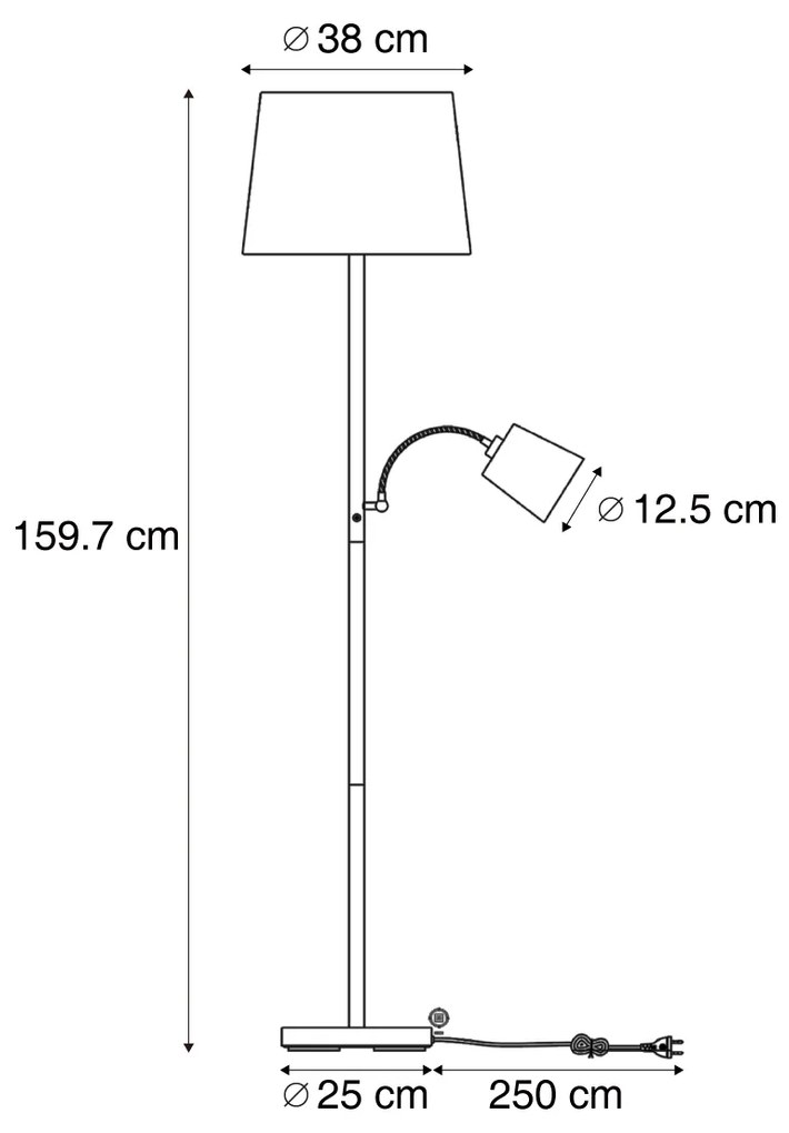 Klasyczna lampa podłogowa czarna z czarnym kloszem i lampką do czytania - Retro klasyczny/Antyczny Oswietlenie wewnetrzne