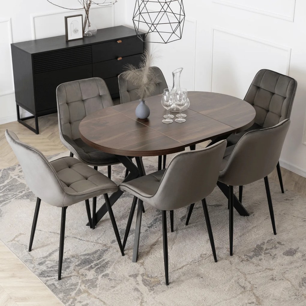 Stół Okrągły Rozkładany DORIAN 80-160 cm Orzech/Czarny Nowoczesny Loft