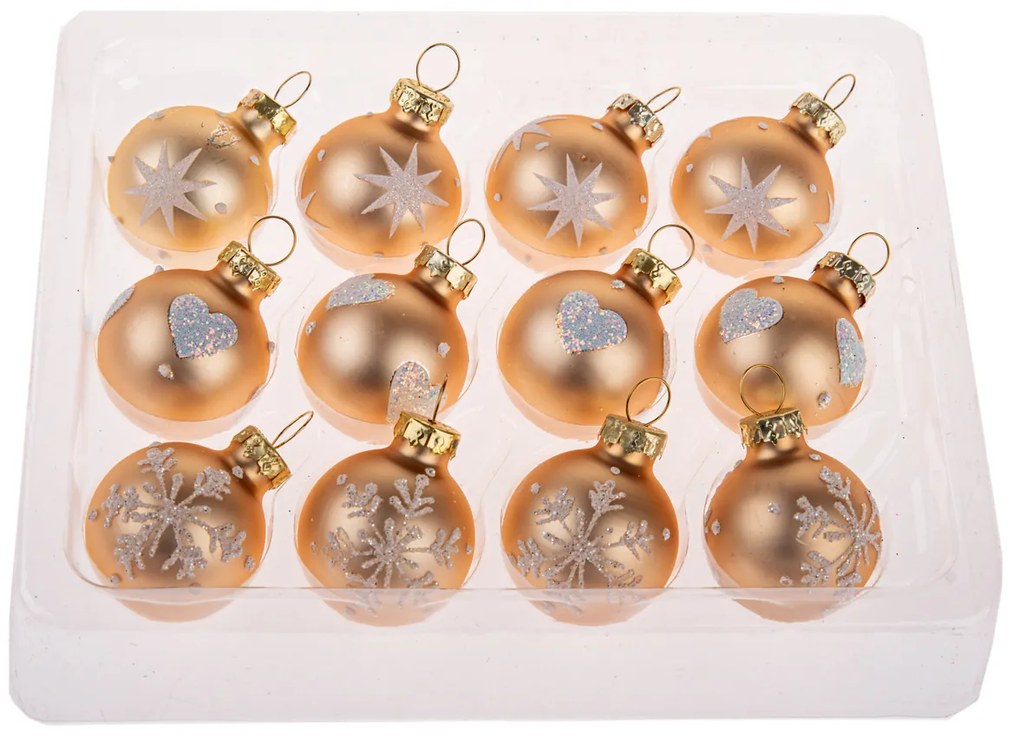 Zestaw szklanych ozdób Glimmer Collection, złoty, 12 szt., śr. 3 cm