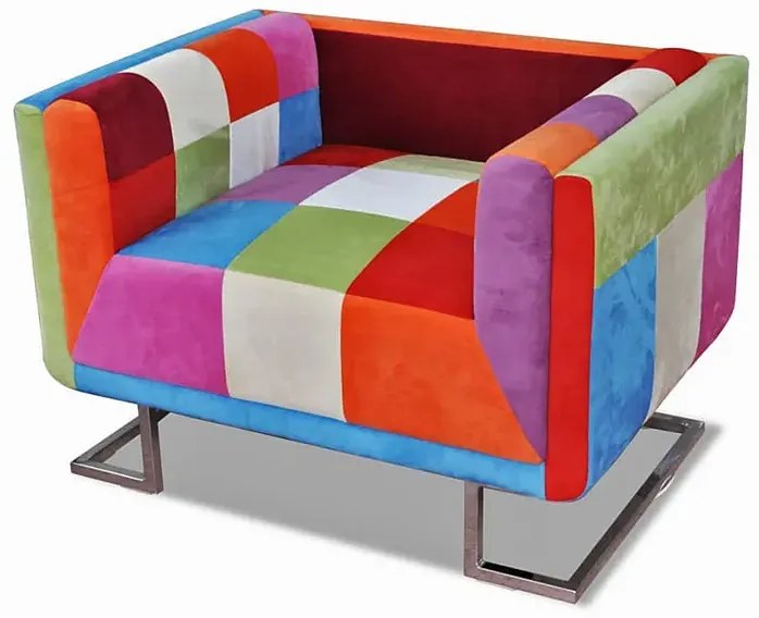 Klubowy fotel patchwork z chromowaną podstawą F4-E35