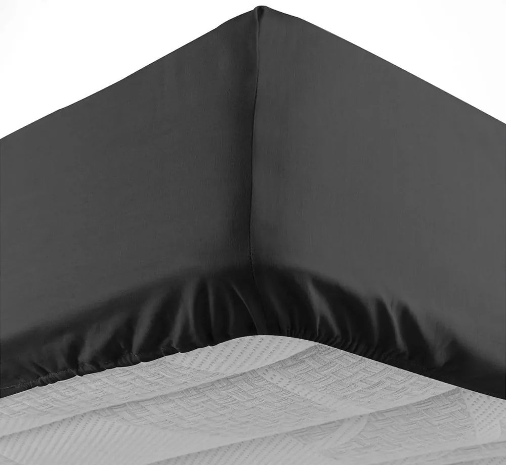 Czarne bawełniane prześcieradło z gumką 180x200 cm Lina – douceur d'intérieur