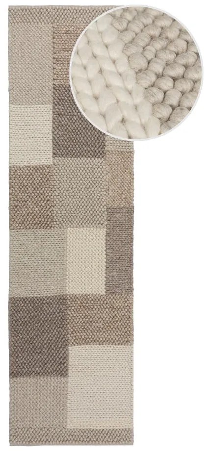 Beżowy chodnik z mieszanki wełny tkany ręcznie 60x230 cm Minerals Patchwork – Flair Rugs