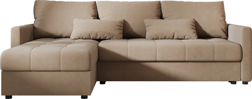 Rozkładany obustronny zestaw wypoczynkowy w kształcie L VENORIA 220x143 cm, beżowy + 2 poduszeczki GRATIS